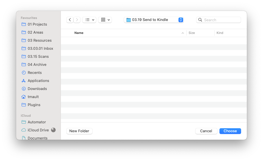 Automatically Send New Documents in a Folder to Kindle with Automator