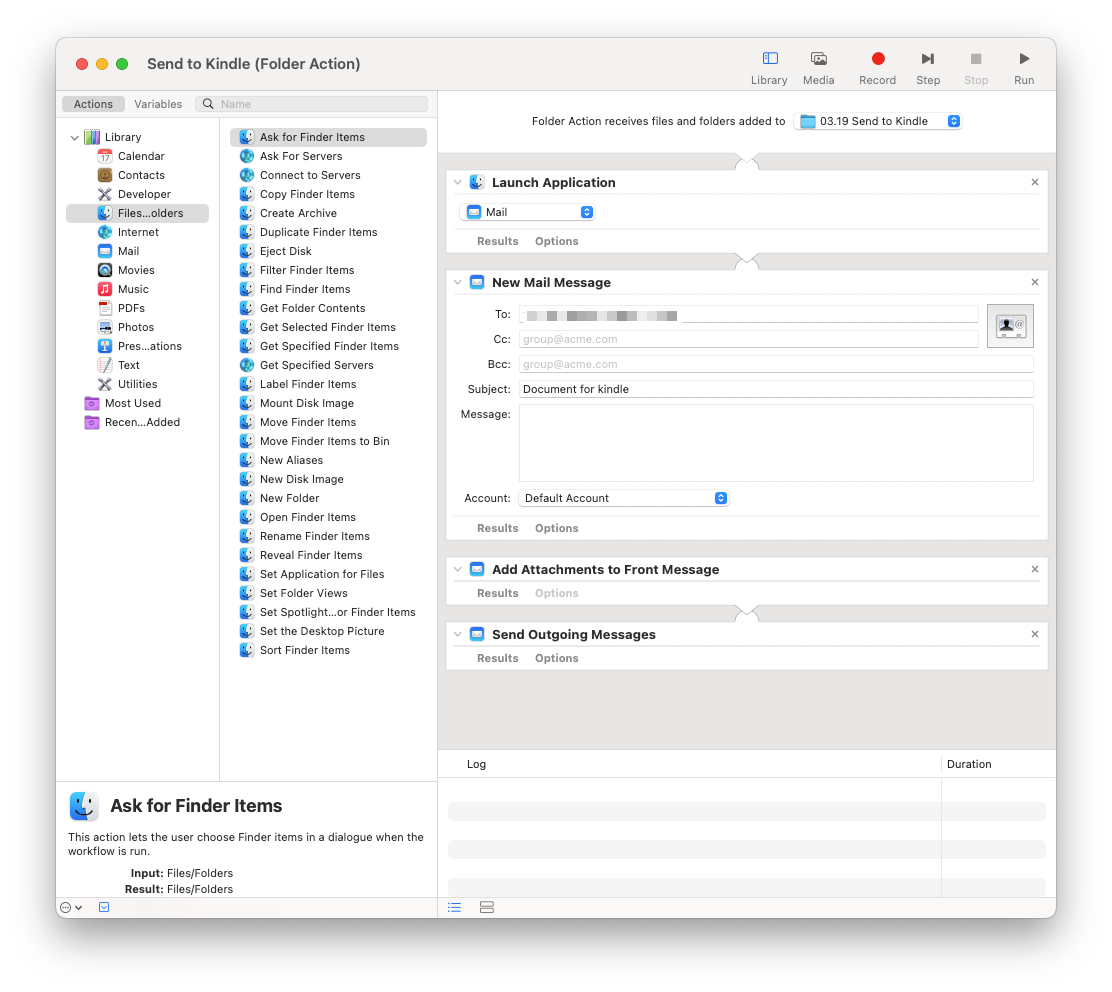 Automatically Send New Documents in a Folder to Kindle with Automator